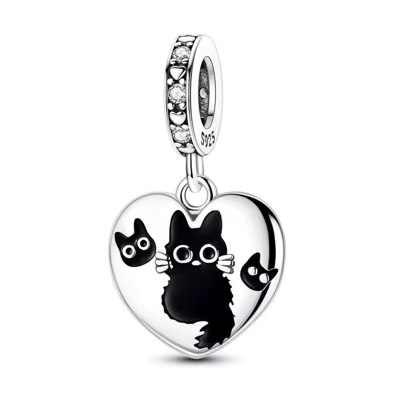 Black Cat Heart Charm