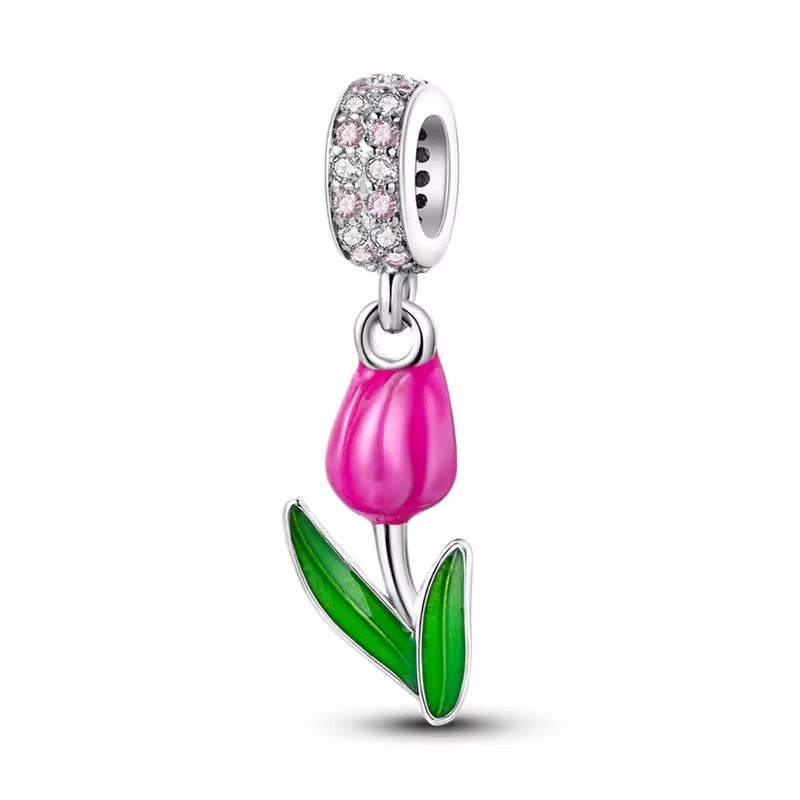 Pink Tulip Dangle Charm