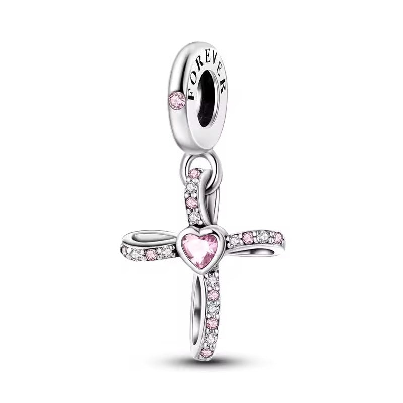 Pink Heart Cross Charm