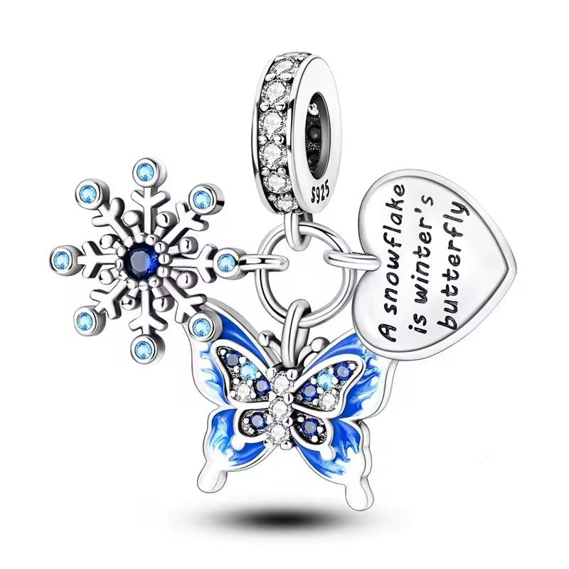 Blue Butterfly and Snowflake Charm