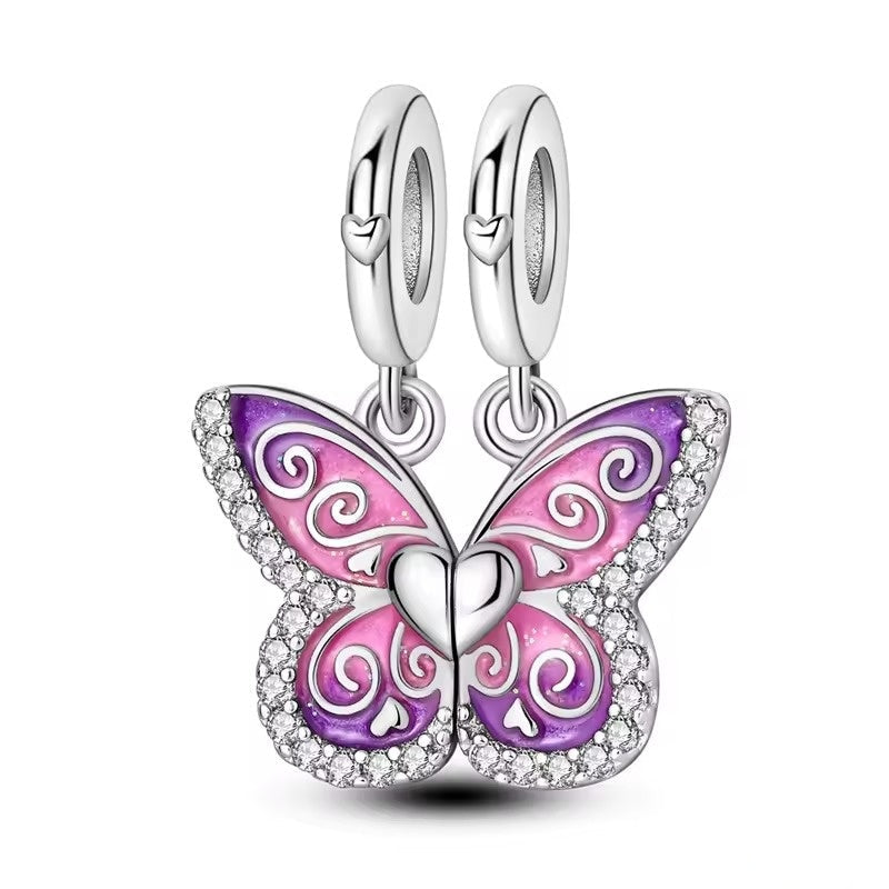 Pink Split Butterfly Charm