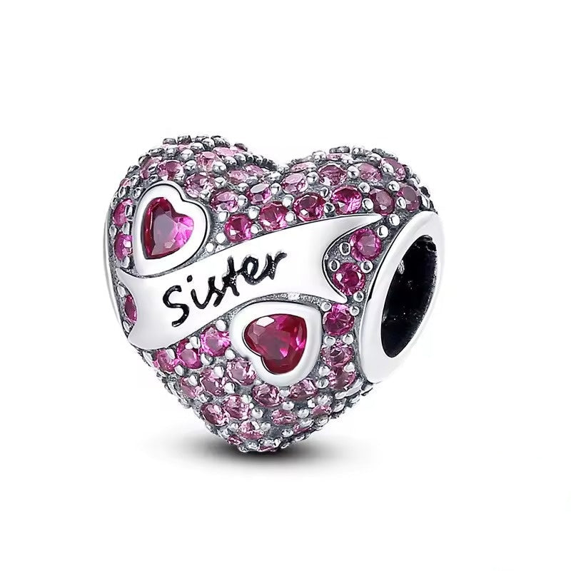 Pink Sister Heart Bead Charm