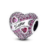 Pink Sister Heart Bead Charm