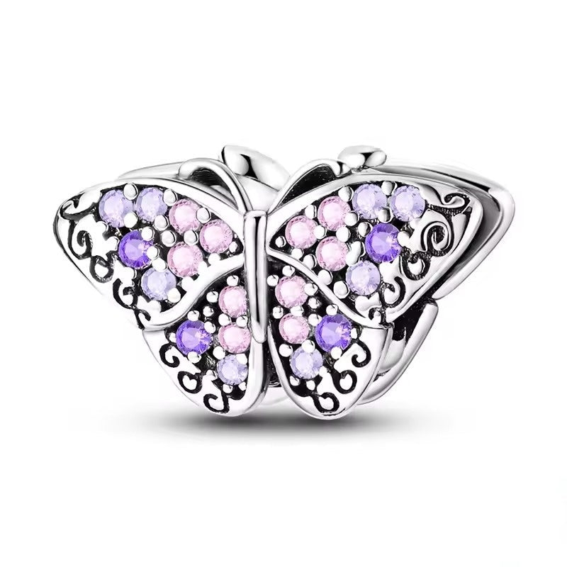 Purple Crystal Butterfly Bead Charm