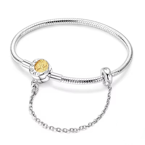 Yellow Floral Clasp with Safety Chain Charm Bracelet